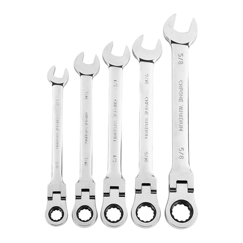 5pc. Flex-Head Combo Wrench Set ☆SAE☆ 3/8", 7/16, 1/2, 9/16 & 5/8" - Item #60591 gallery