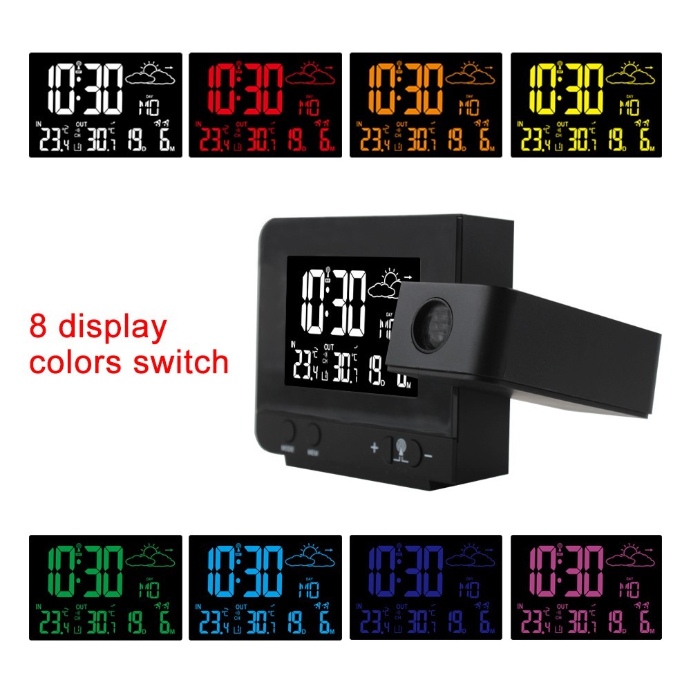 Projection Alarm Clock Weather Station Indoor Outdoor Thermometer Digital Displa gallery