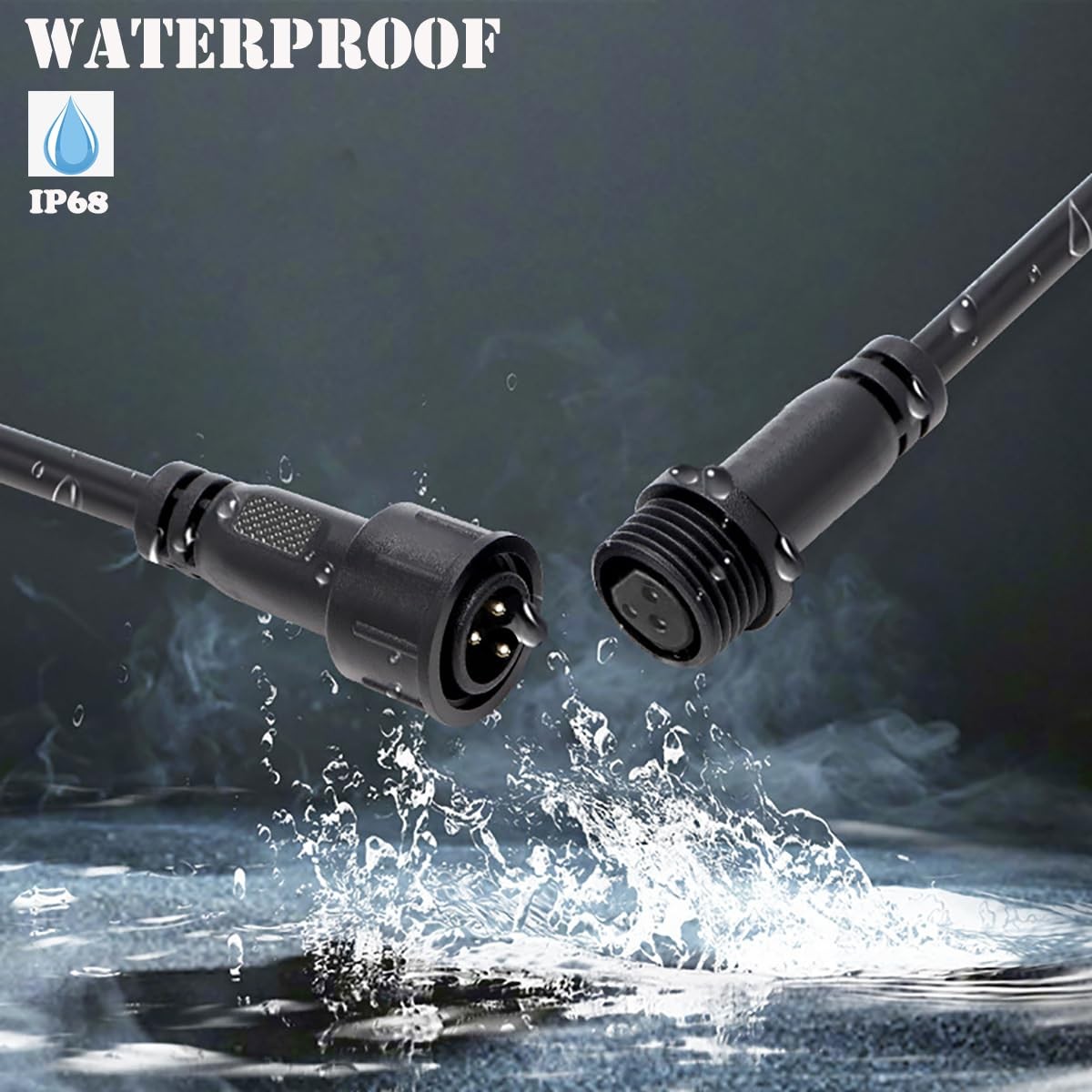 QOFOWIN 3wire Waterproof Connector, 3Pin Male Female Plug LED 3Pin-way, Black gallery