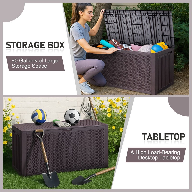 90 Gallon Plastic Deck Storage Container Box In/Outdoor Patio Garden Furniture gallery
