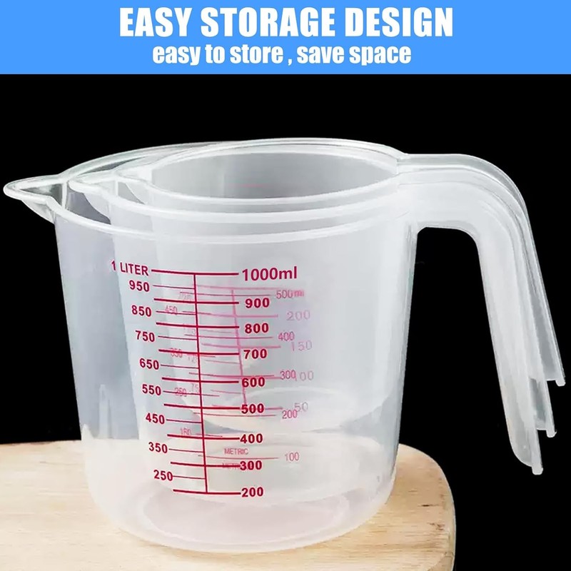 3 Pack Measuring Cup Set – 250ml, 500ml, 1000ml Plastic Cups for Kitchen Use gallery