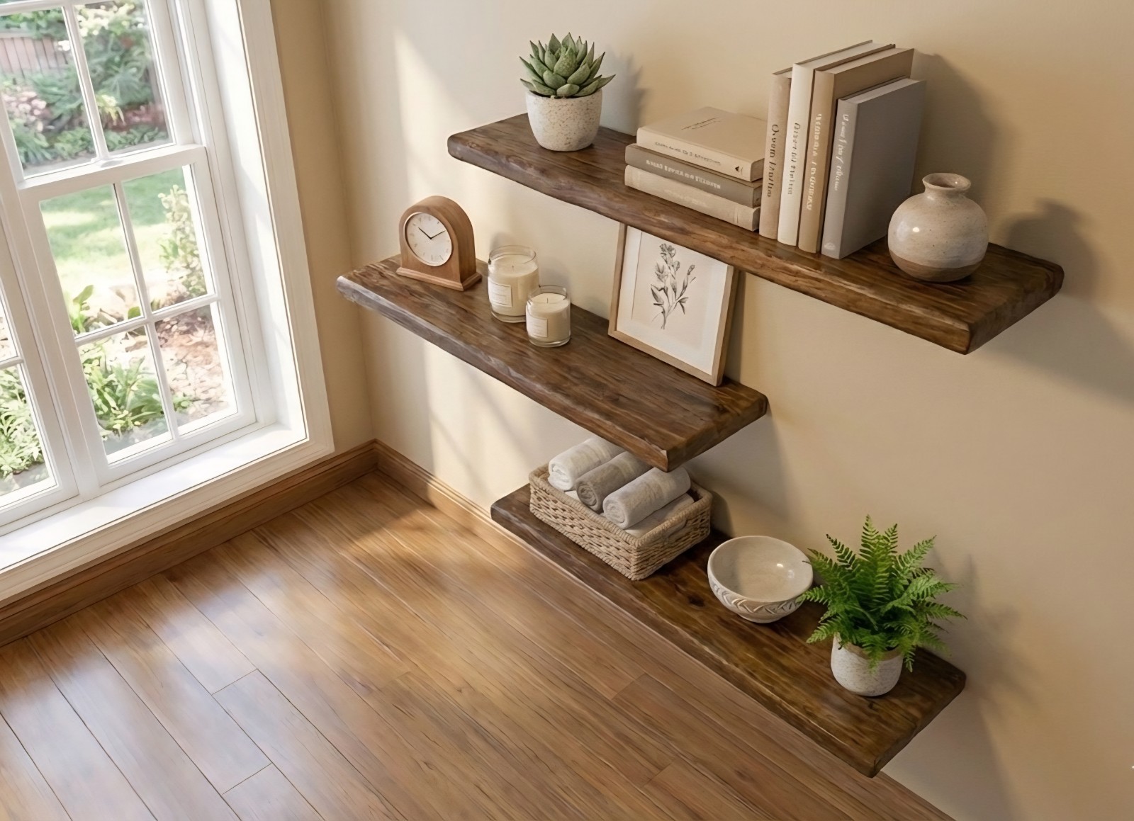 24" HANDMADE Solid Pine| Floating Shelf |Early AMER. Stain| TUNG Oil Finish| gallery