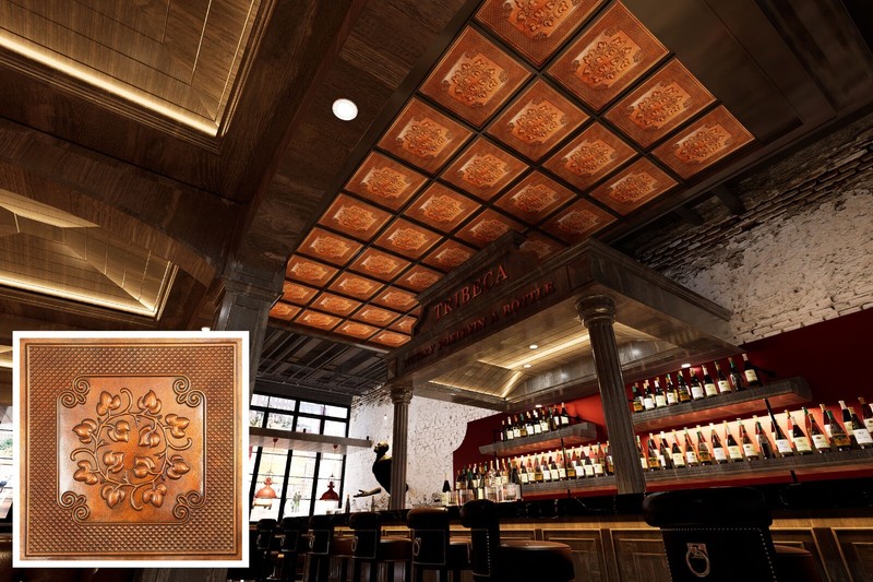 Faux tin ceiling tile cafe art decor wall panel PL66 Archaic copper 10pcs/lot gallery