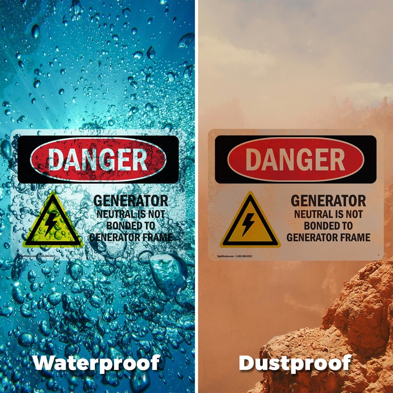 (2 Pack) Generator Neutral Is Not Bonded OSHA Danger Sign Decal Metal Plastic gallery