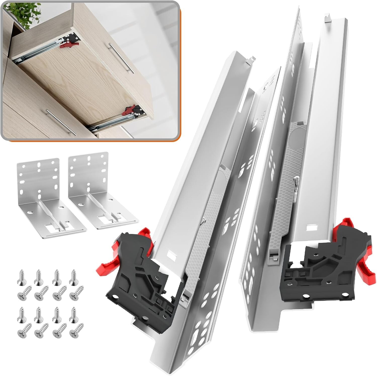 6 PAIRS 12" Undermount Soft Close Drawer Slides 80lb Capacity Full Extension NEW gallery