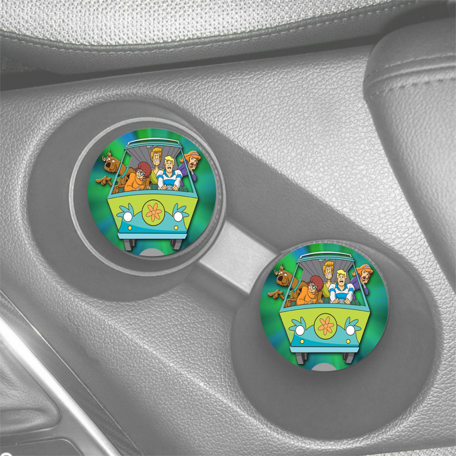 SCOOBY DOO MYSTERY MACHINE VAN CUSTOM RUBBER CAR DRINK HOLDER COASTERS 2pc SET gallery