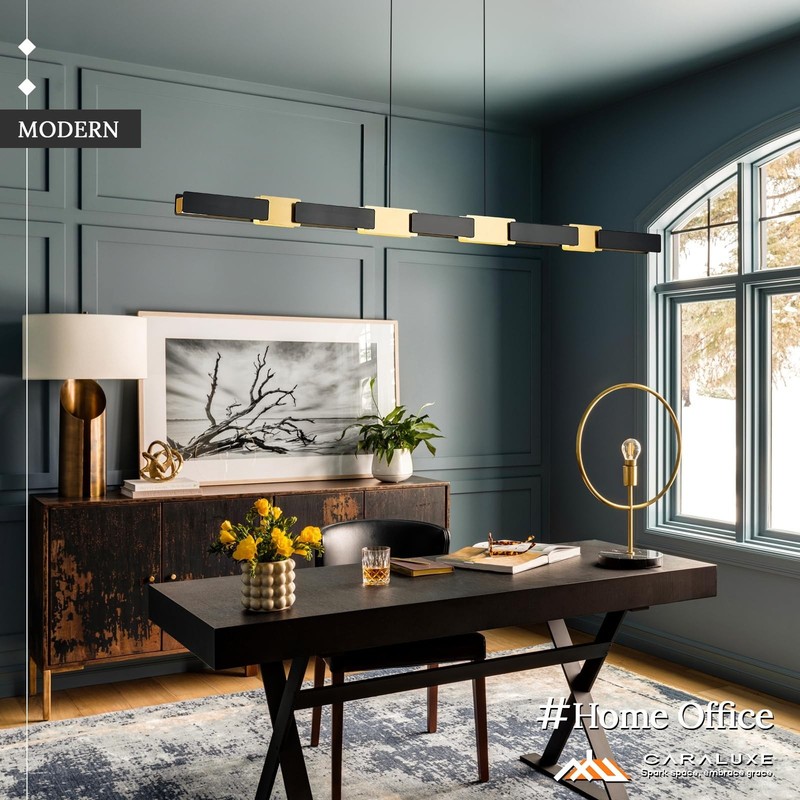 52in LED Linear Pendant Light Dimmable Black Gold Chandelier Kitchen Island L... gallery