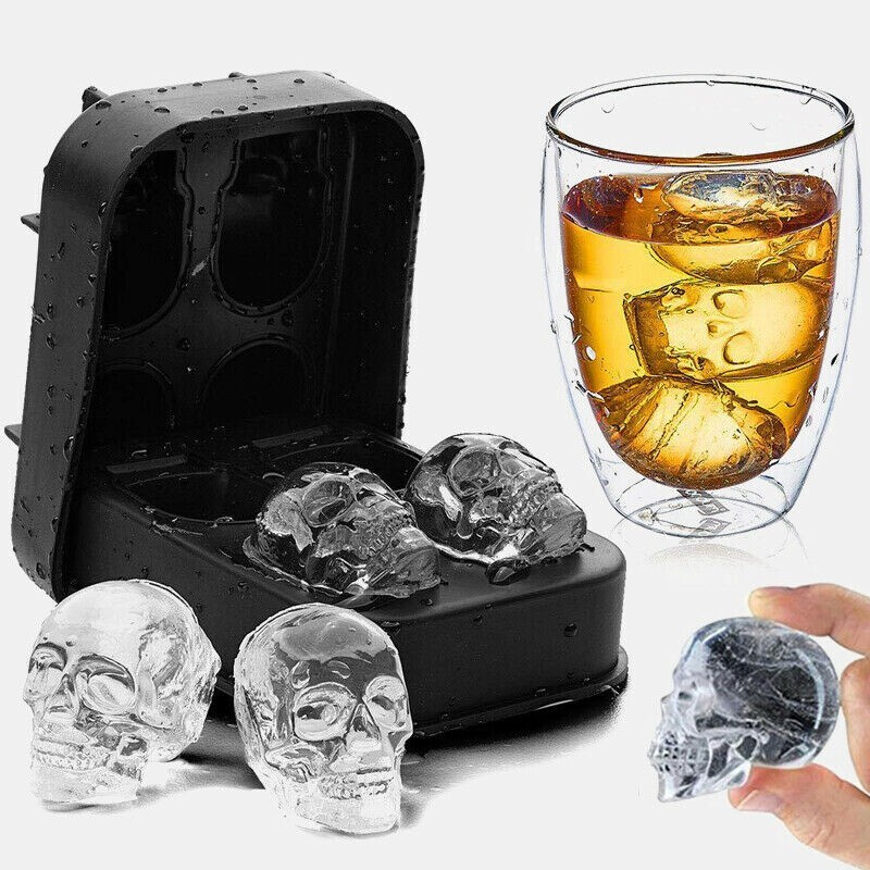 Silicone 3D Skull ICE Cube Tray Maker Round Ball Sphere Mold Whiskey Cocktails gallery