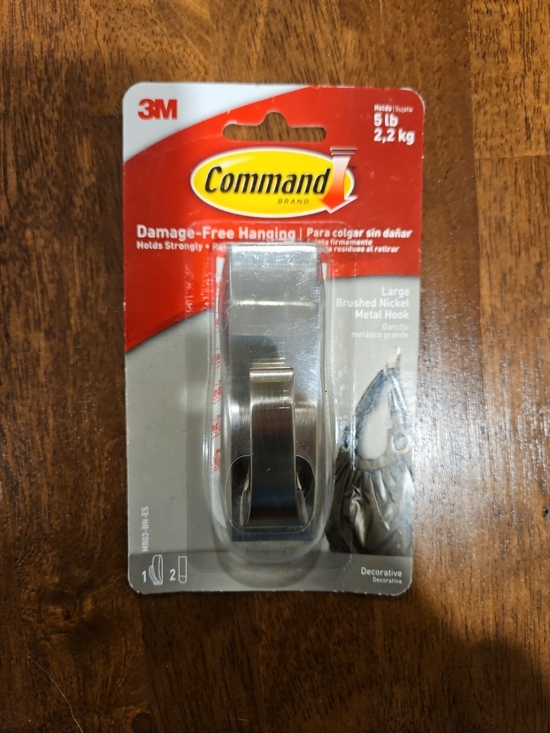 3M Command Large Brushed Nickel Metal Hook MR03-BN-ES - Holds up to 5 lbs gallery
