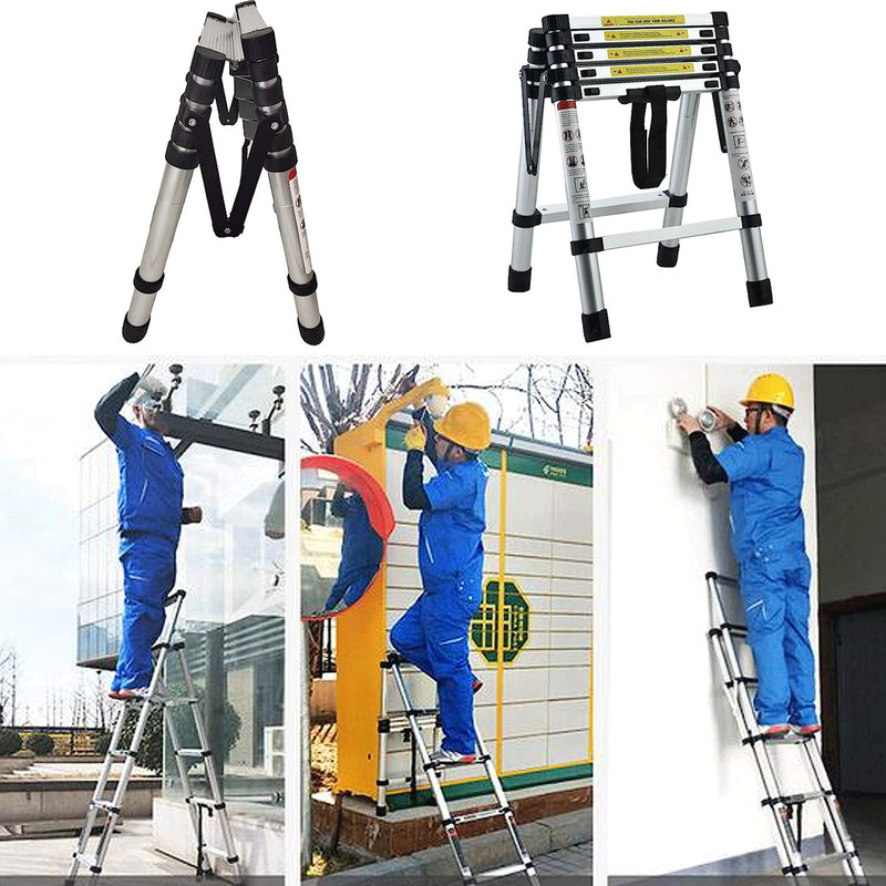 A-frame Folding Telescopic Ladder Multi Steps Multi-Purpose Aluminum Roof Climb gallery