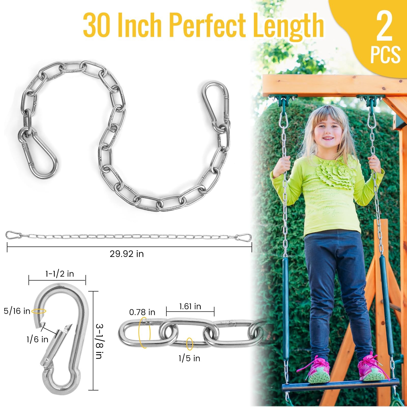 2 Pack 30 Inch Swing Extension Chains Carabiners Heavy Duty 440LB Metal Hanging gallery