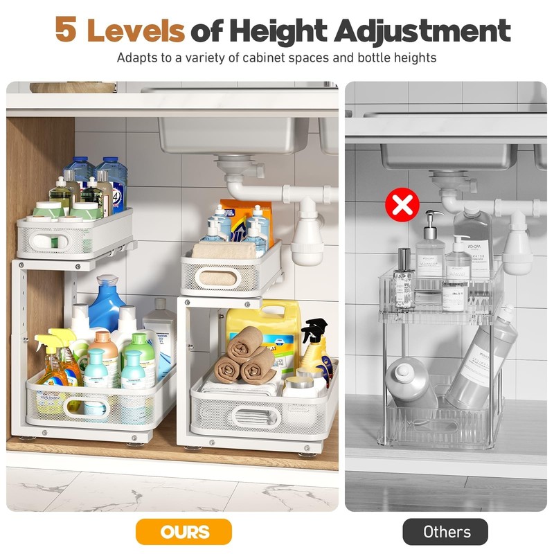 2 Pack Under Sink Organizer With Smooth Cylindrical Rail,2-Tier Pull Out Mult... gallery