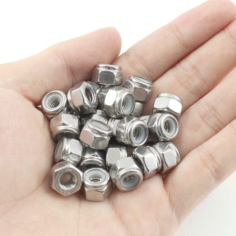 BokWin 50PCS 1/4 20 Nylon Insert Hex Lock Nuts 304 1/4-20（50pcs）, Silver gallery