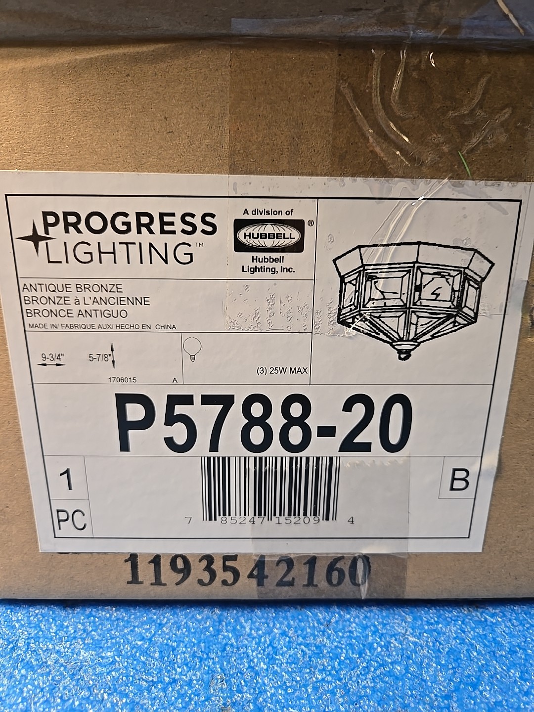 Progress Lighting P5788-20 Ceiling 3-Light Antique Bronze Beveled Glass 9-3/4" gallery