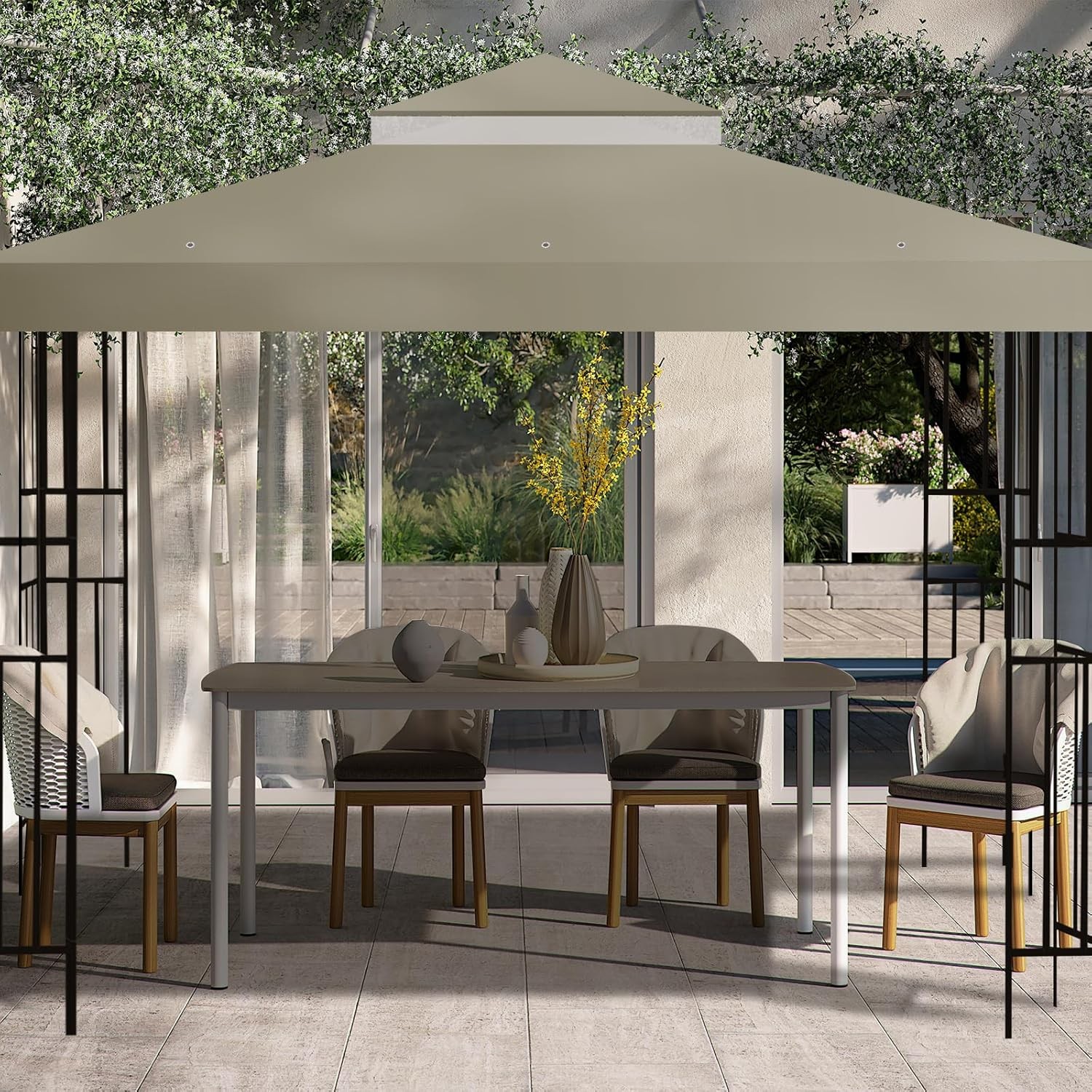 10X10 FT Gazebo Replacement Top, Canopy Replacement Cover Double Tiered for Outd gallery