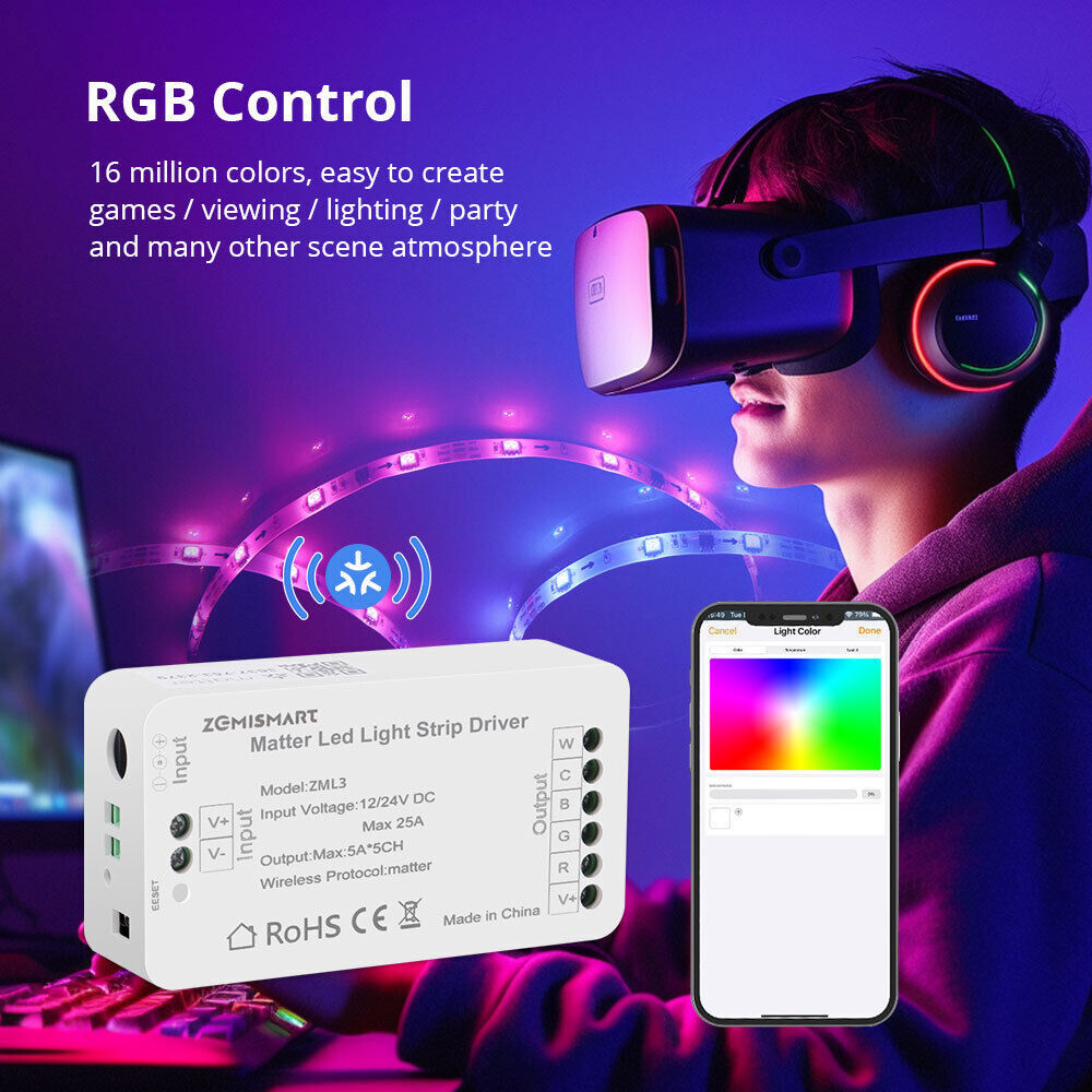 Matter WiFi RGB+CCT Led Strip Controller DC 12V 24V fr Homekit Siri Alexa Google gallery