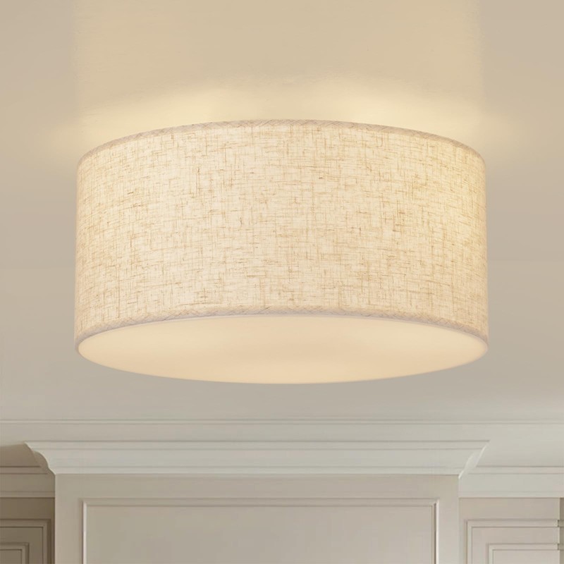 13" Semi Flush Mount Ceiling Light, 3-Light Drum Fixture, Linen Shade, Modern Ho gallery