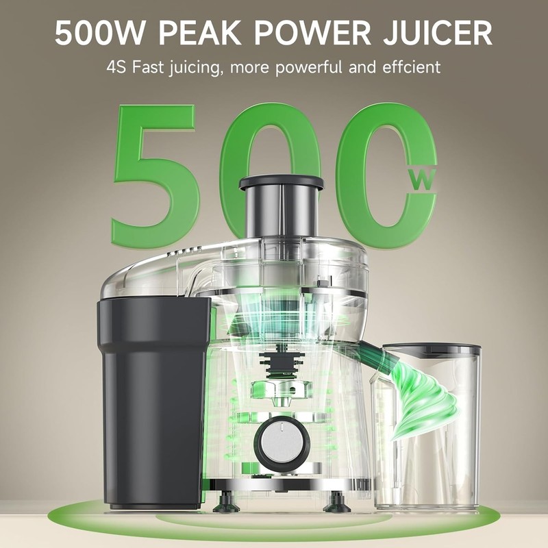 Juicer Machine, 500W Centrifugal Extractor with 3 Speed & Meduim, Grey gallery