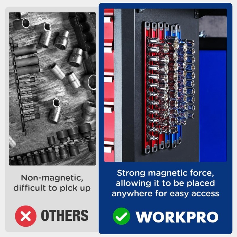 WORKPRO Magnetic Socket Organizer Sets 6-Piece Aluminum Alloy Socket Rail Holder gallery