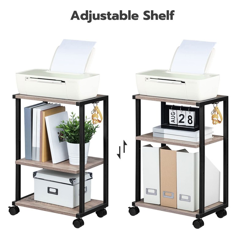 3Tier Industrial Adjustable Mobile Rolling Printer Stand Cart Under Desk gallery