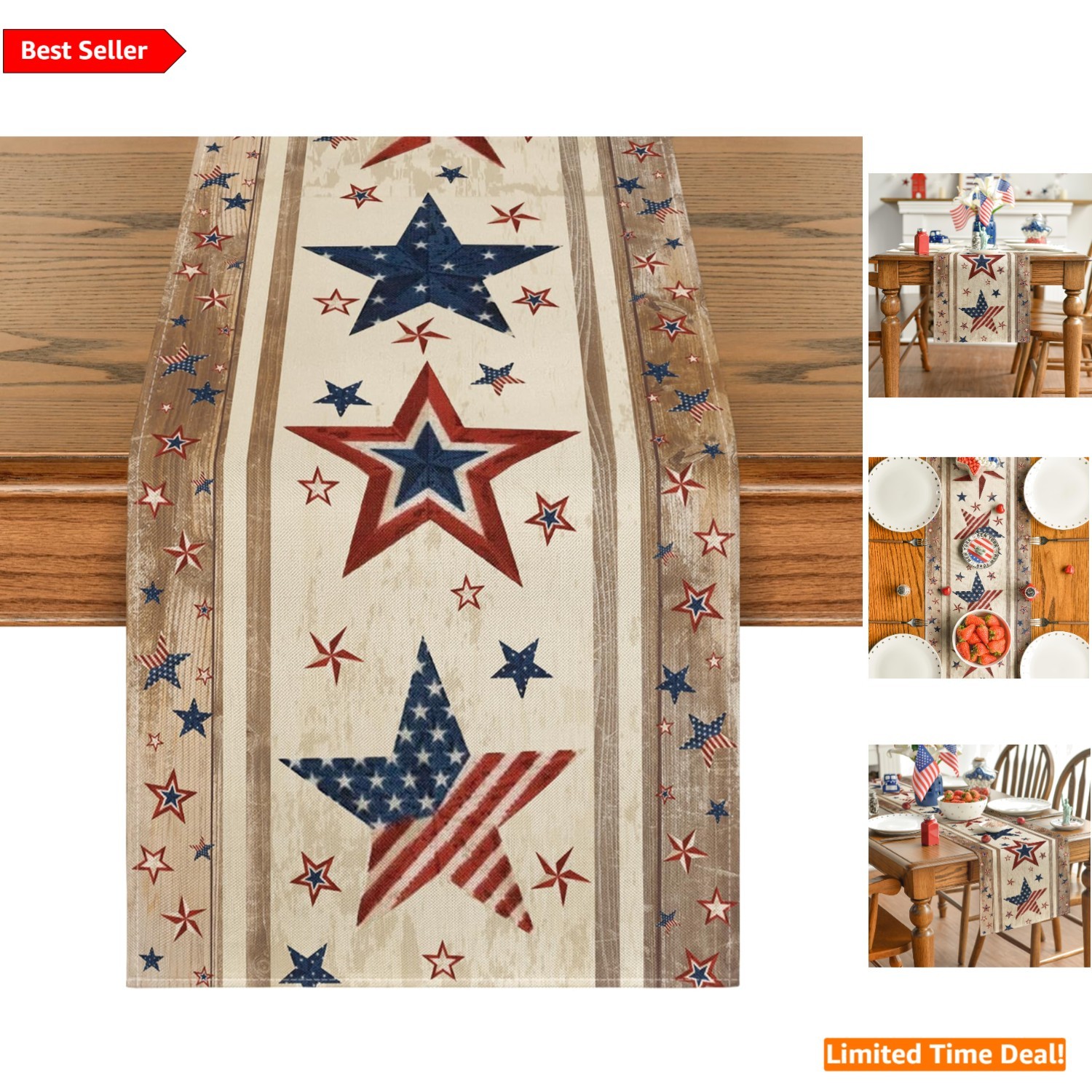 Festive Rustic 4th of July Table Runner 13x48 Inch - Ideal for Family Gatherings gallery