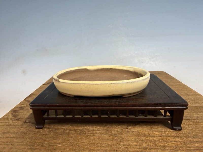 Japanese Unknown Maker Shohin Bonsai Tree Pot 4 1/2” Cream Glazed gallery