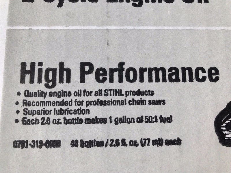 STIHL HIGH PERFORMANCE 2-CYCLE ENGINE OIL, 1 GAL MIX 2.6 OUNCE BOTTLES, 48 CS gallery