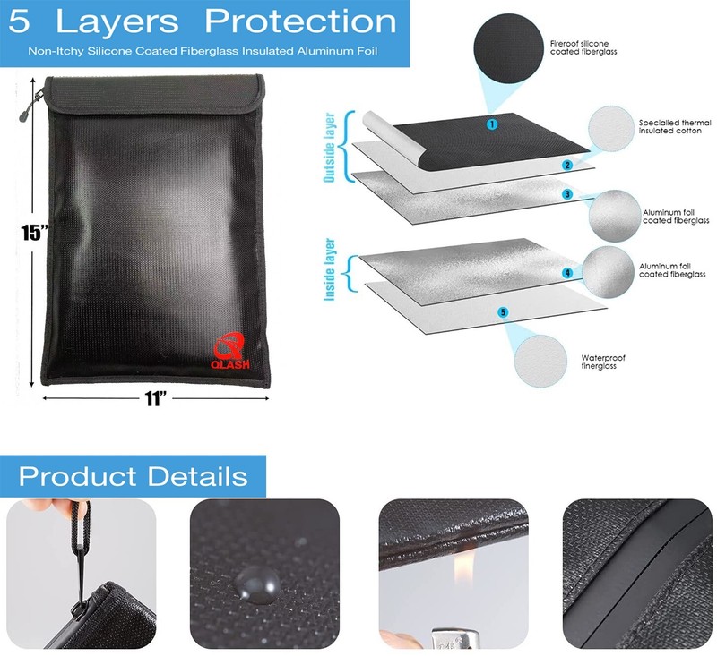 Extra Large 2000℉ Fire Proof money Bag Fireproof Document Pouch Waterproof Safe gallery