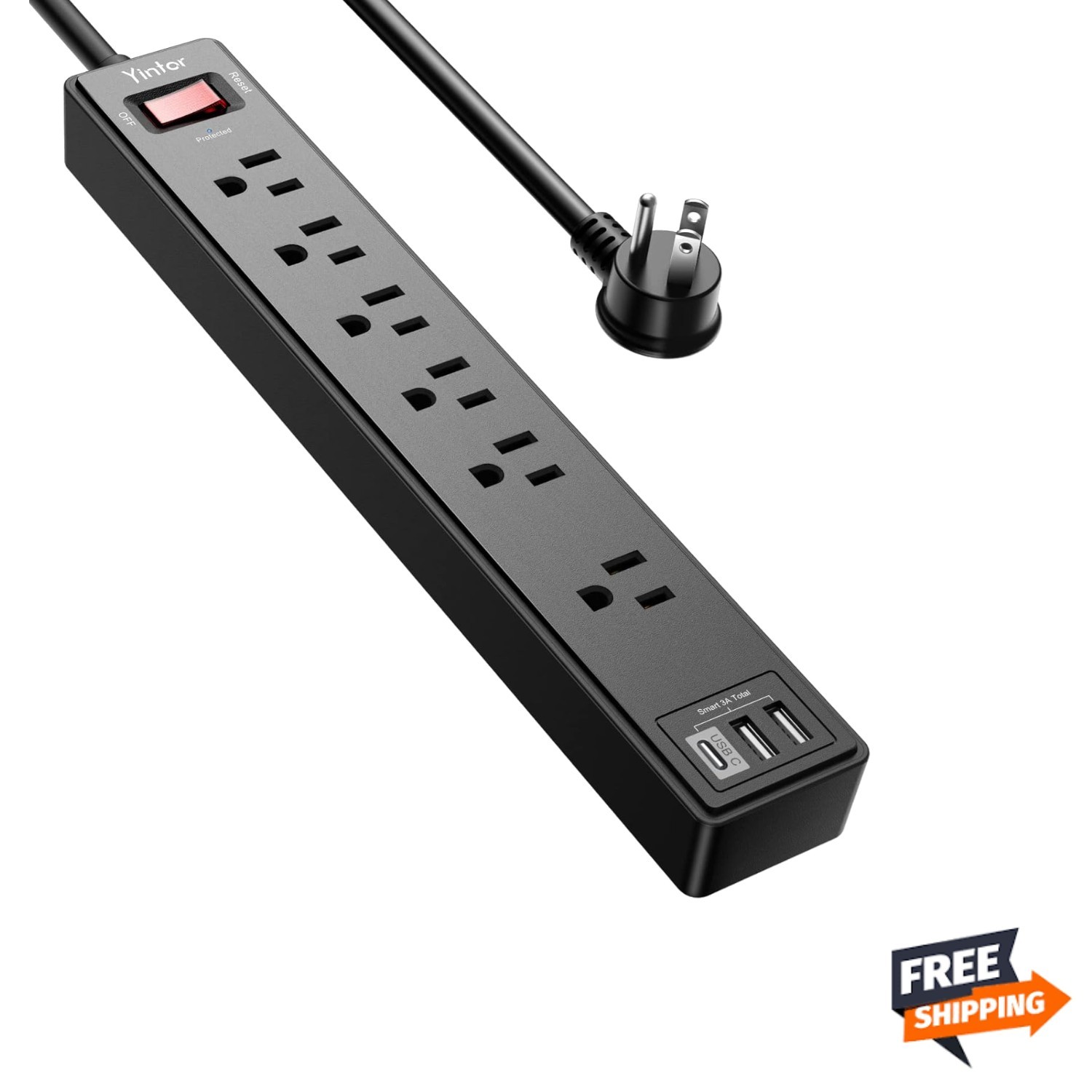 Power Strip Surge Protector Extension Cord 6 Outlets 3 USB Ports 1680J Black gallery