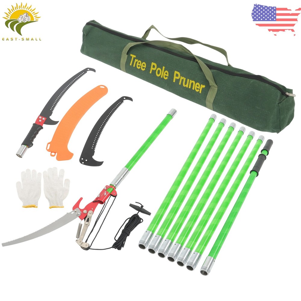 8-Section Telescoping Pole Saw Pruner 27ft Green Heavy-Duty Trimmer & Saw Head