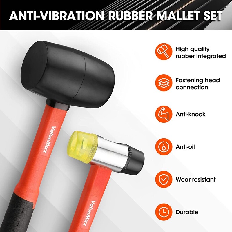 ValueMax 2PIECES Rubber Mallets 16oz Rubber Mallet 35mm Double-Faced Soft Mallet gallery