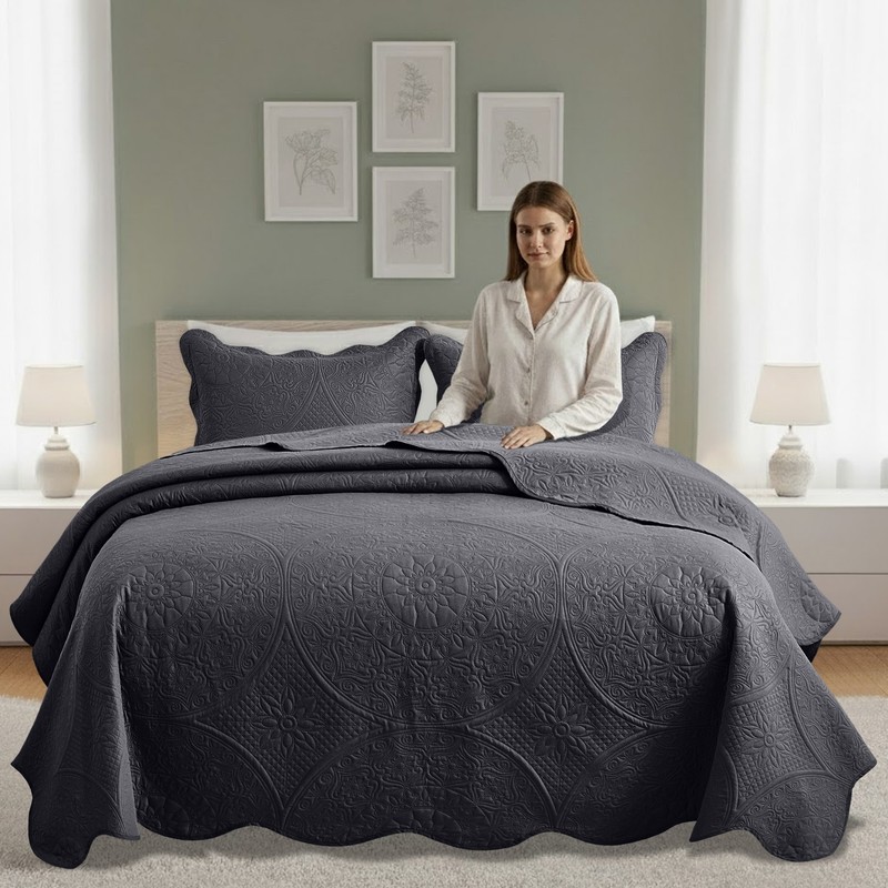 Embossed Quilt Bedspread Set Soft Lightweight Coverlet Bedding Twin Queen King gallery