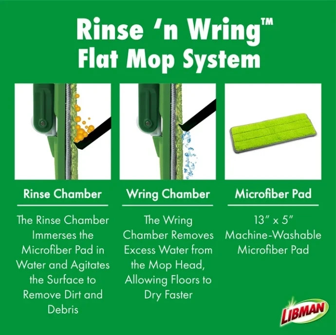 Libman Rinse N Wring Flat Mop System with Microfiber Pad gallery