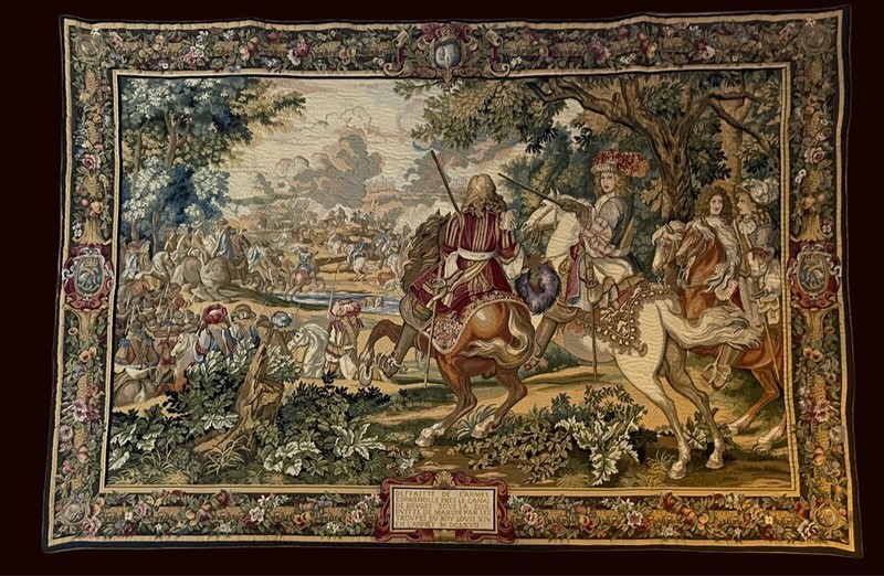 Large Vintage Needlework Wall Hanging Tapestry 52in × 77in. ‘Battle Of Bruges’ gallery