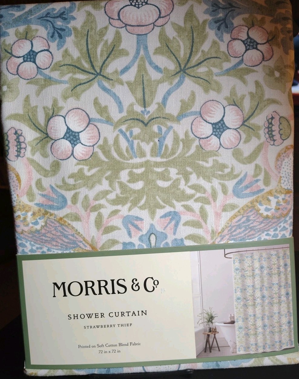 Morris & Co Strawberry Thief Floral Cotton Blend Fabric Shower Curtain 72"x 72" gallery