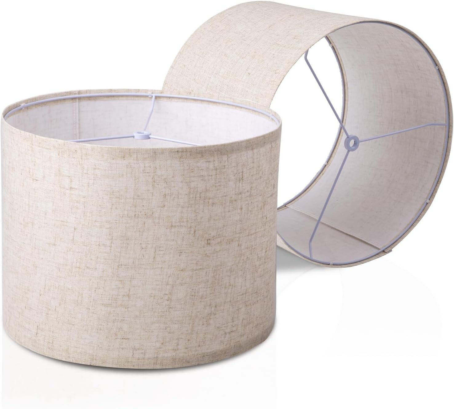 2 LINEN DRUM LAMPSHADES w/ SPIDER FITTER ~ Natural Beige 13 x 13 x 10 #F18 gallery