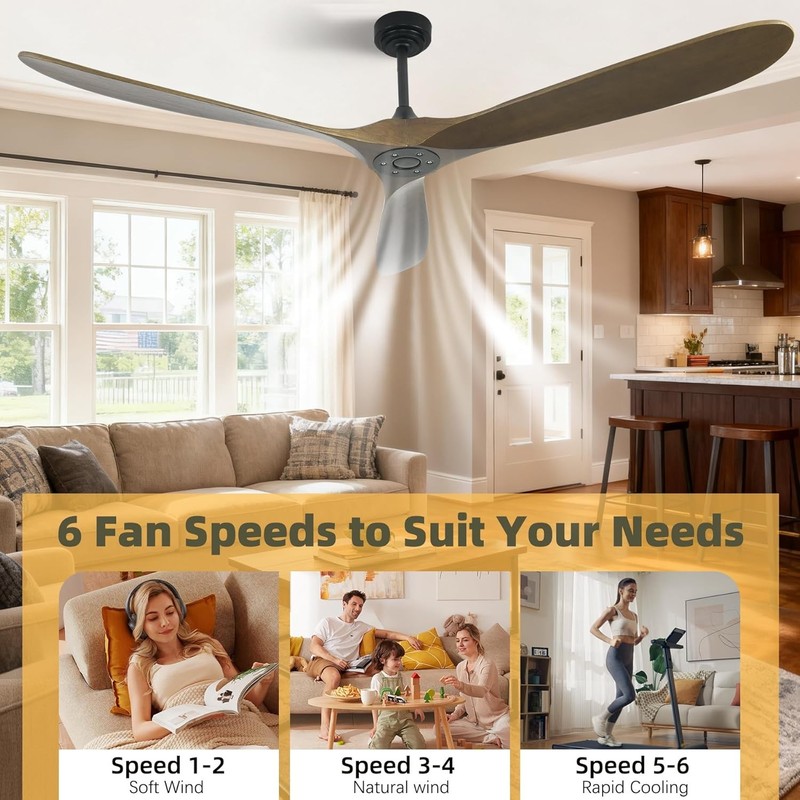 Smart Ceiling Fan 72 Inch No Light Bronze Walnut Alexa Google Compatible gallery