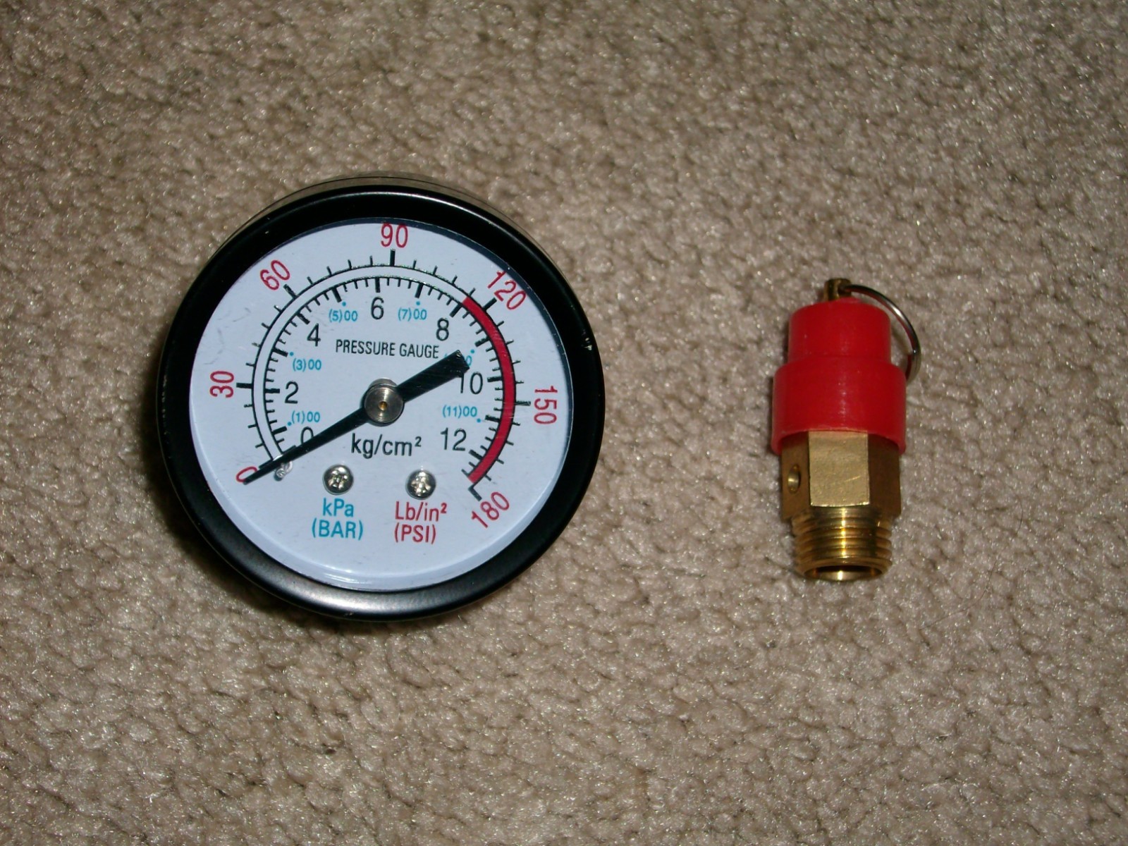 1/4 BSP Air Pressure Gauge Male Threaded 0-180PSI 0-12Kg/cm2 & Air Relief Valve gallery