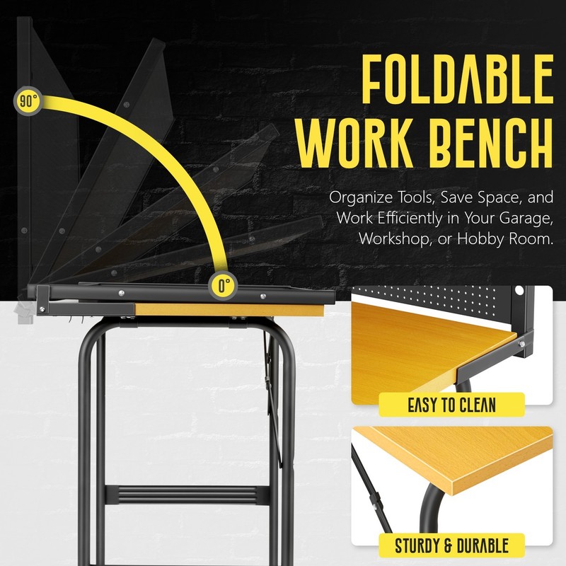 330lbs. 46'' Work Table w/Pegboard Pegboard Wood Tool Bench Heavy Duty Workbench gallery
