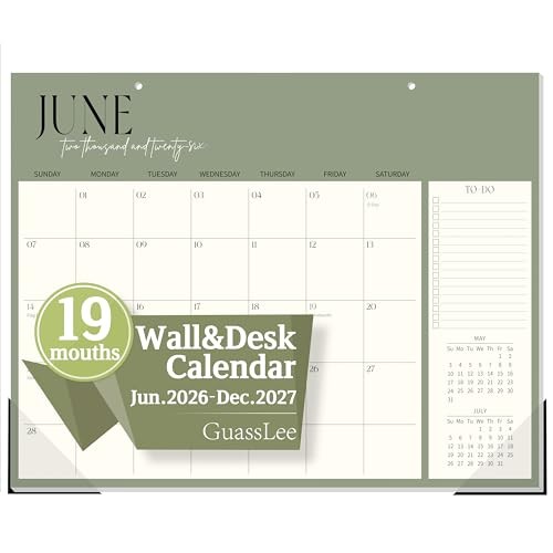 Desk Calendar 2026-2027(Jun. 2026 - Dec. 2027), 19 14"x11" Jun Green 19month gallery