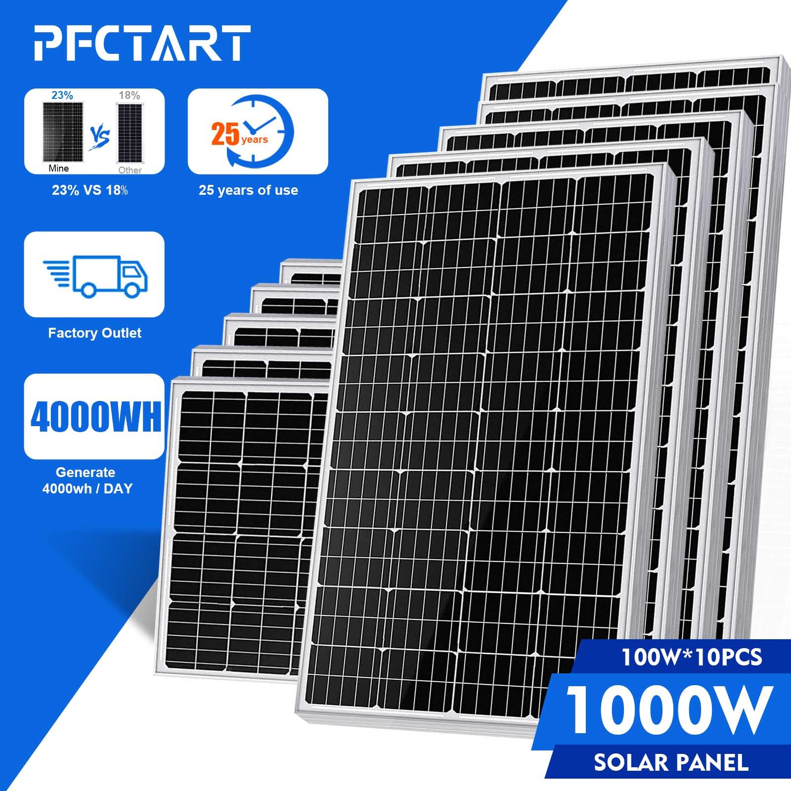 NEW Solar Panel 1000W Watt Monocrystalline PV Power 12V For Home RV Marine Car gallery