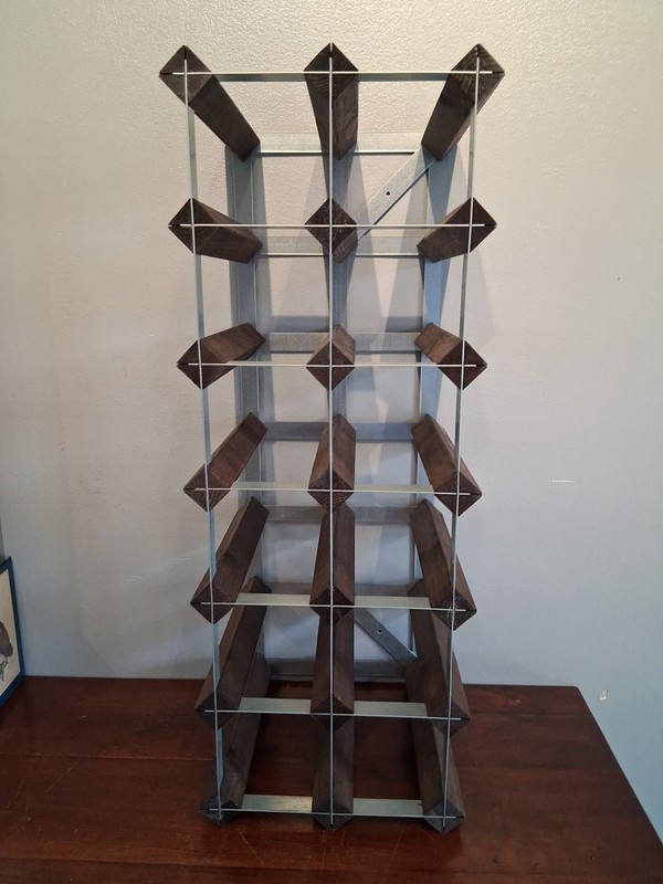 Brown Wine Rack - Solid Pine Wood and Galvanized Steel - 12-Bottle Storage - ... gallery