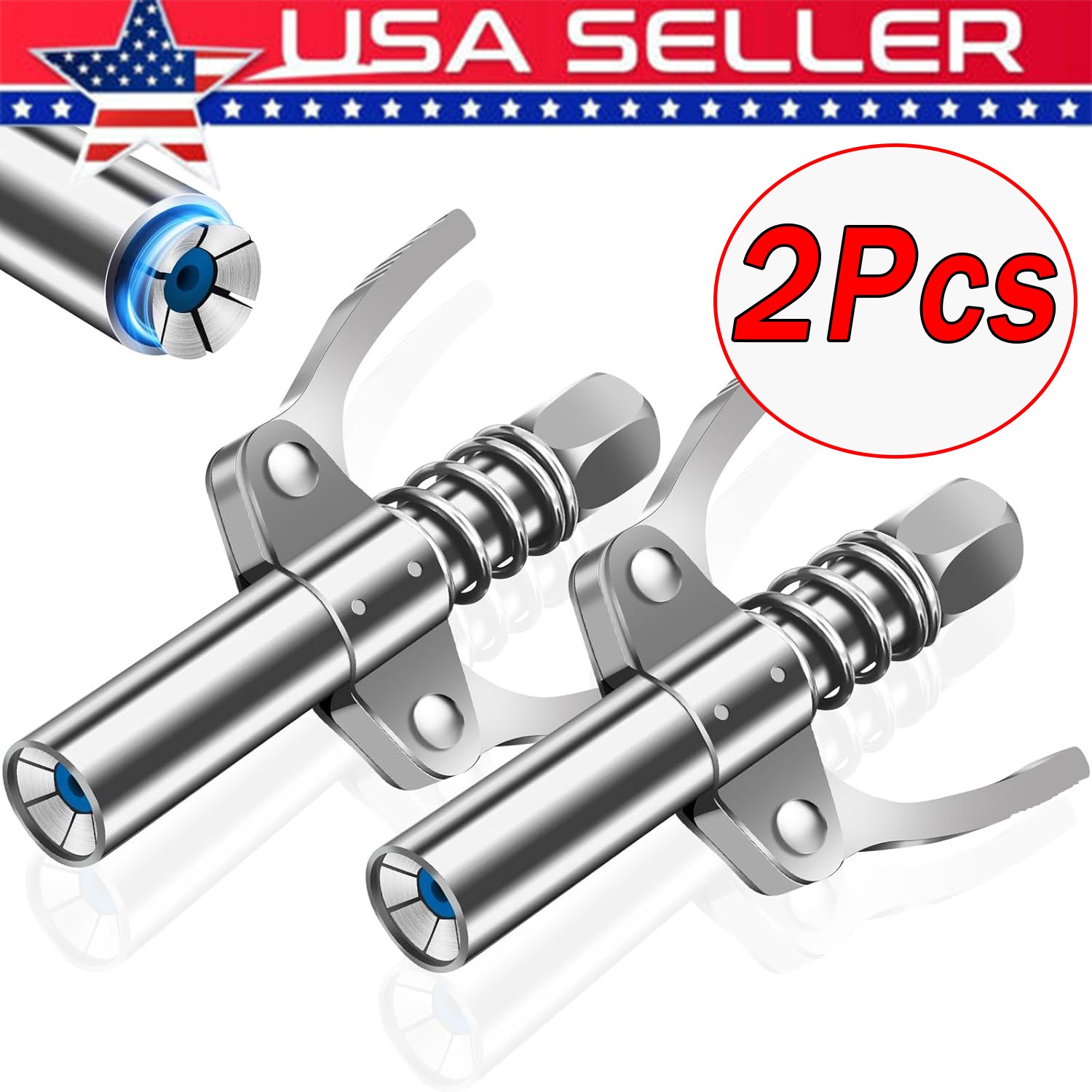 2X Grease Gun Coupler Double Handle High Pressure Quick Release Lock Oil Nozzles gallery