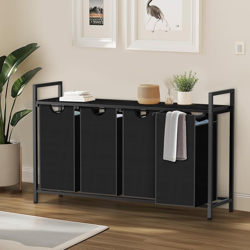 Cloth Laundry Hamper Sorter Basket with 4 Pull-Out Removable Oxford Fabric Bags gallery