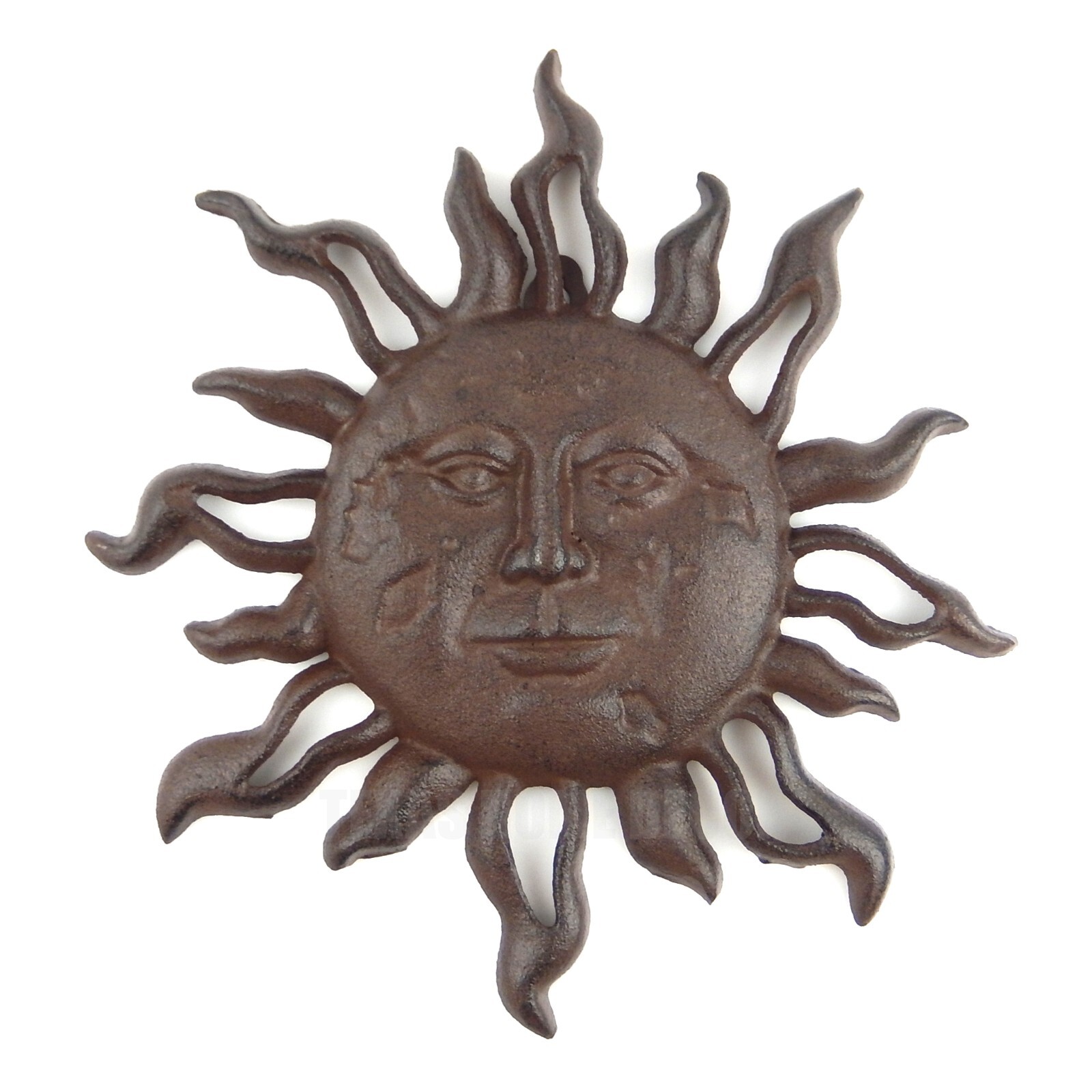 Cast Iron Sun Face Rays Wall Decor Heavy Duty Rustic Antique Brown Patina gallery