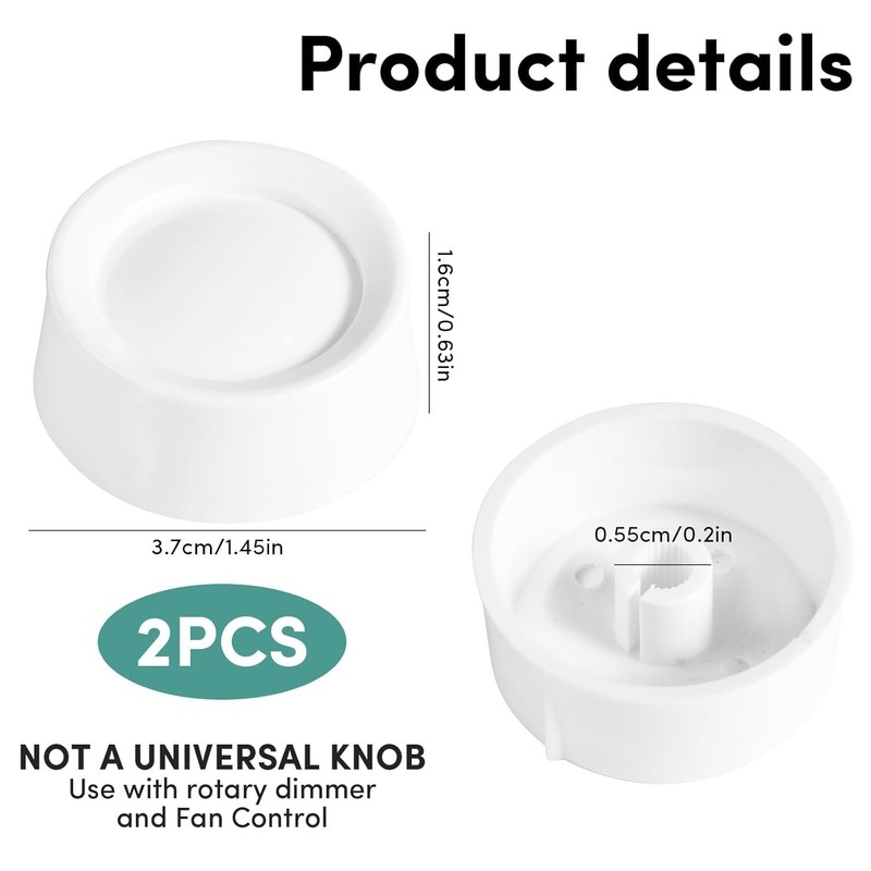 Durable White Rotary Dimmer Knobs - 2 Pack, Perfect for Home Lighting Control gallery