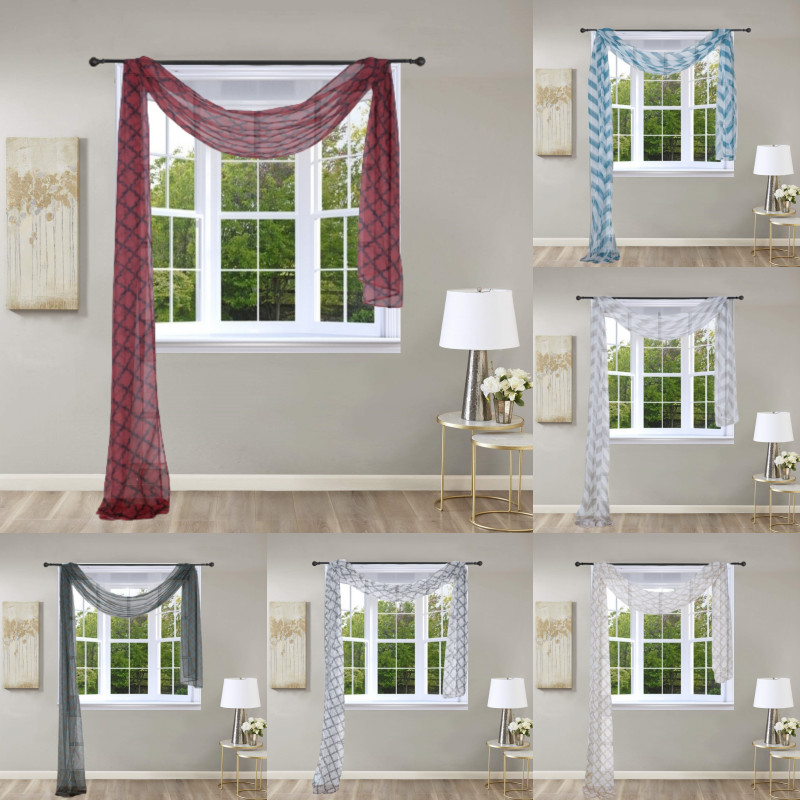 1PC ELEGANCE SHEER WINDOW SCARF VALANCE CURTAIN TOPPER SOLID COLORS 37" X 216" gallery