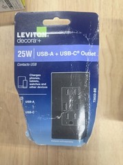 Leviton T5633-BE Decora USB Type-A/Type-C Wall Outlet Charger, 15A, BLACK #5581