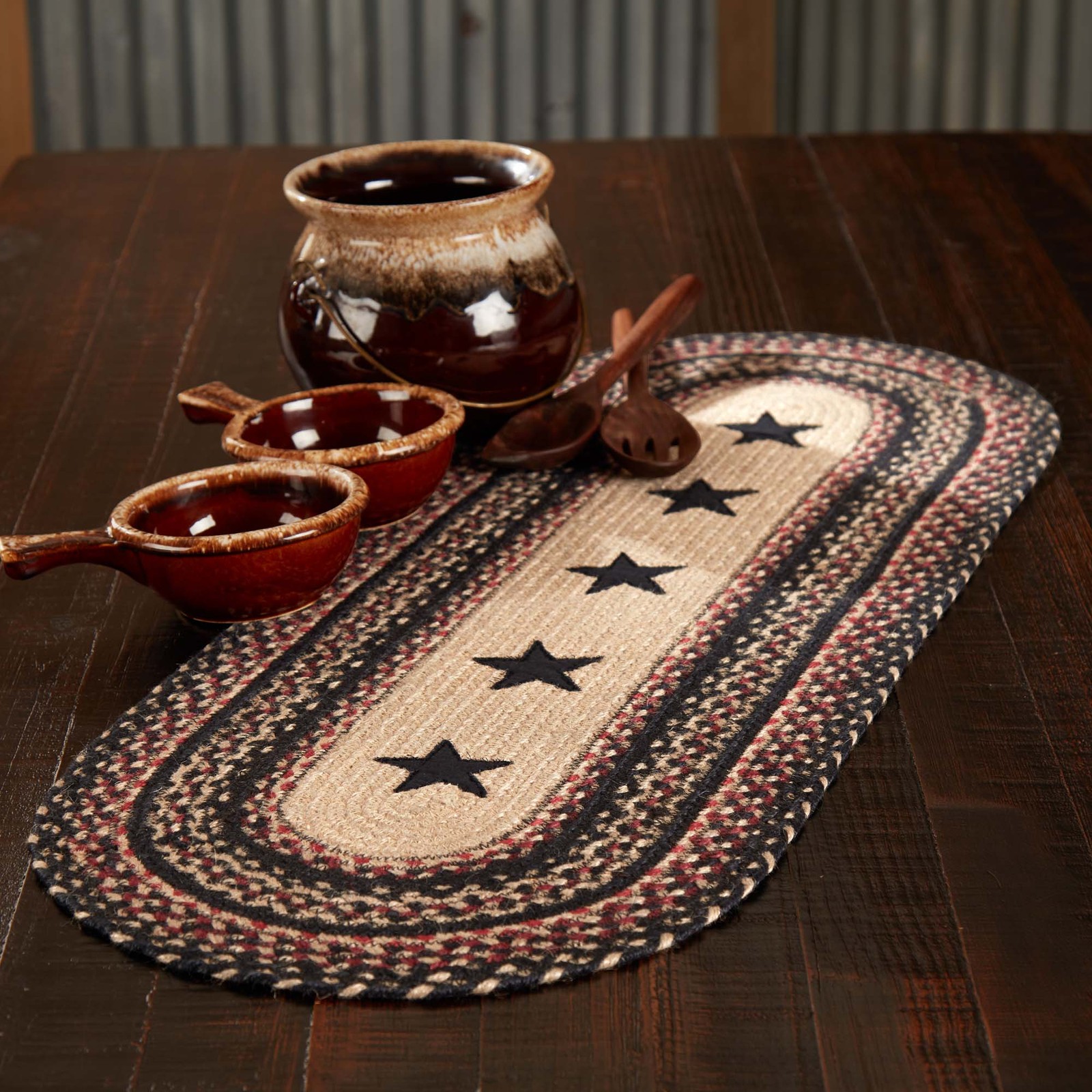 Table Runner Colonial Star Jute Country 13x36 Oval Kitchen Decor VHC Brands gallery