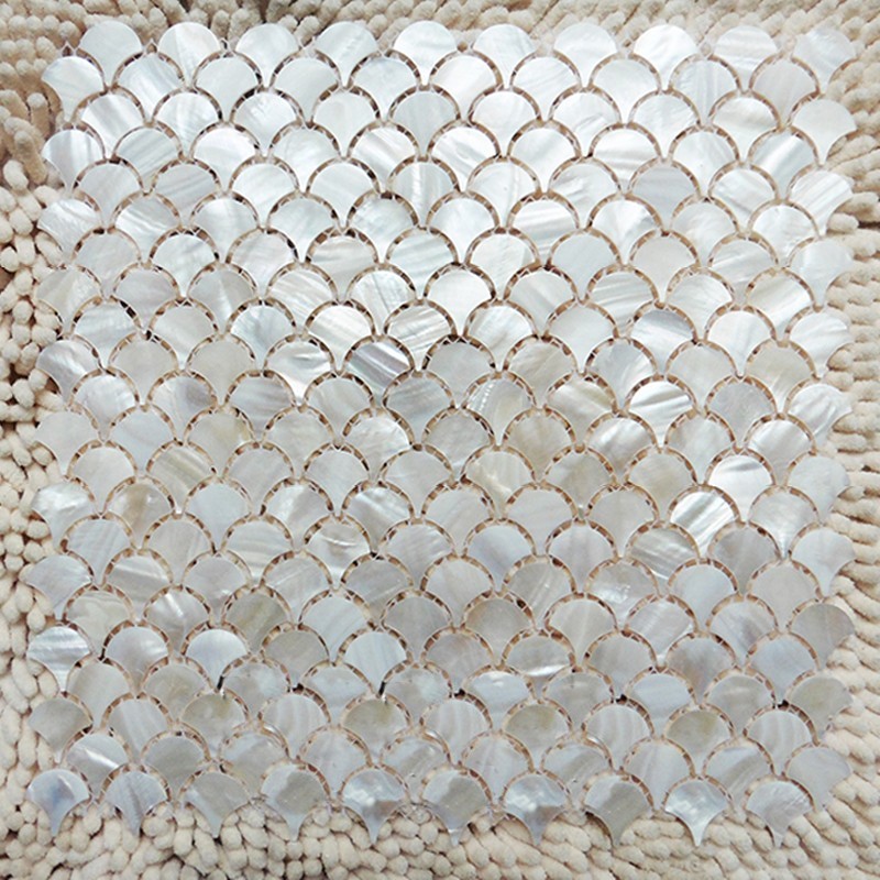 11PCS White Fish Scale Shell Mosaic Tile Kitchen Backspalsh Shower Fan Wall Tile gallery